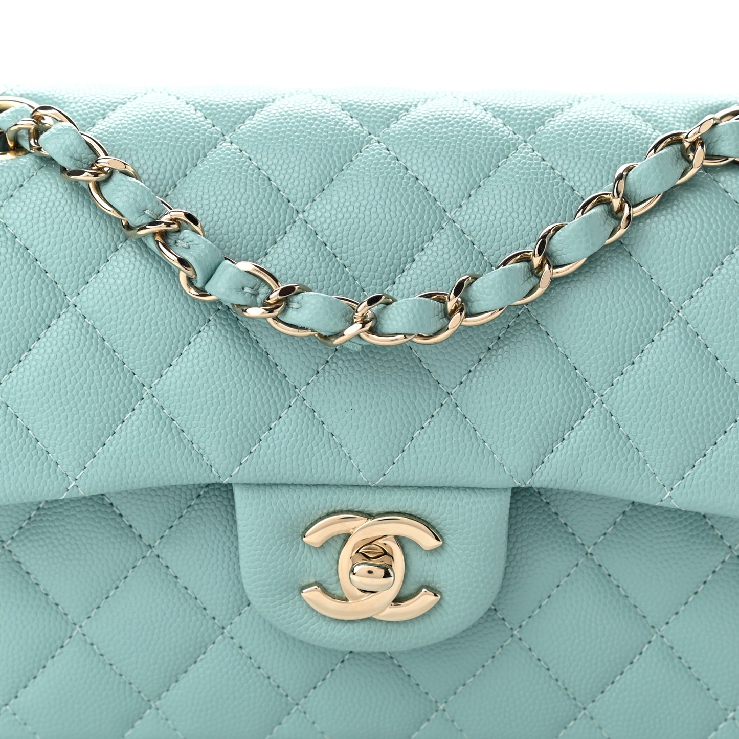 Caviar Quilted Small Double Flap Light Blue