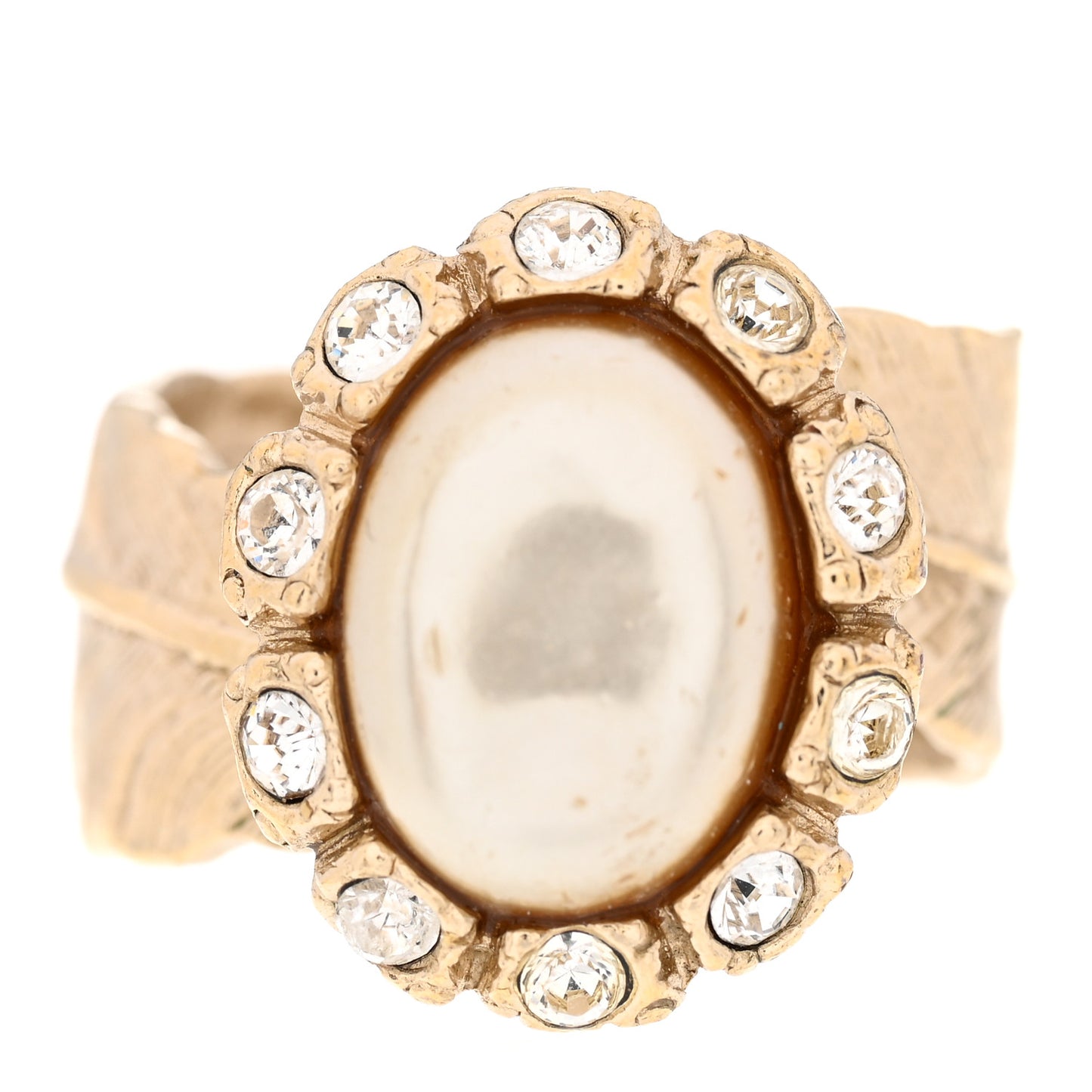 Pearl Crystal Leaf CC Ring 50 5.5 Gold Pearly White