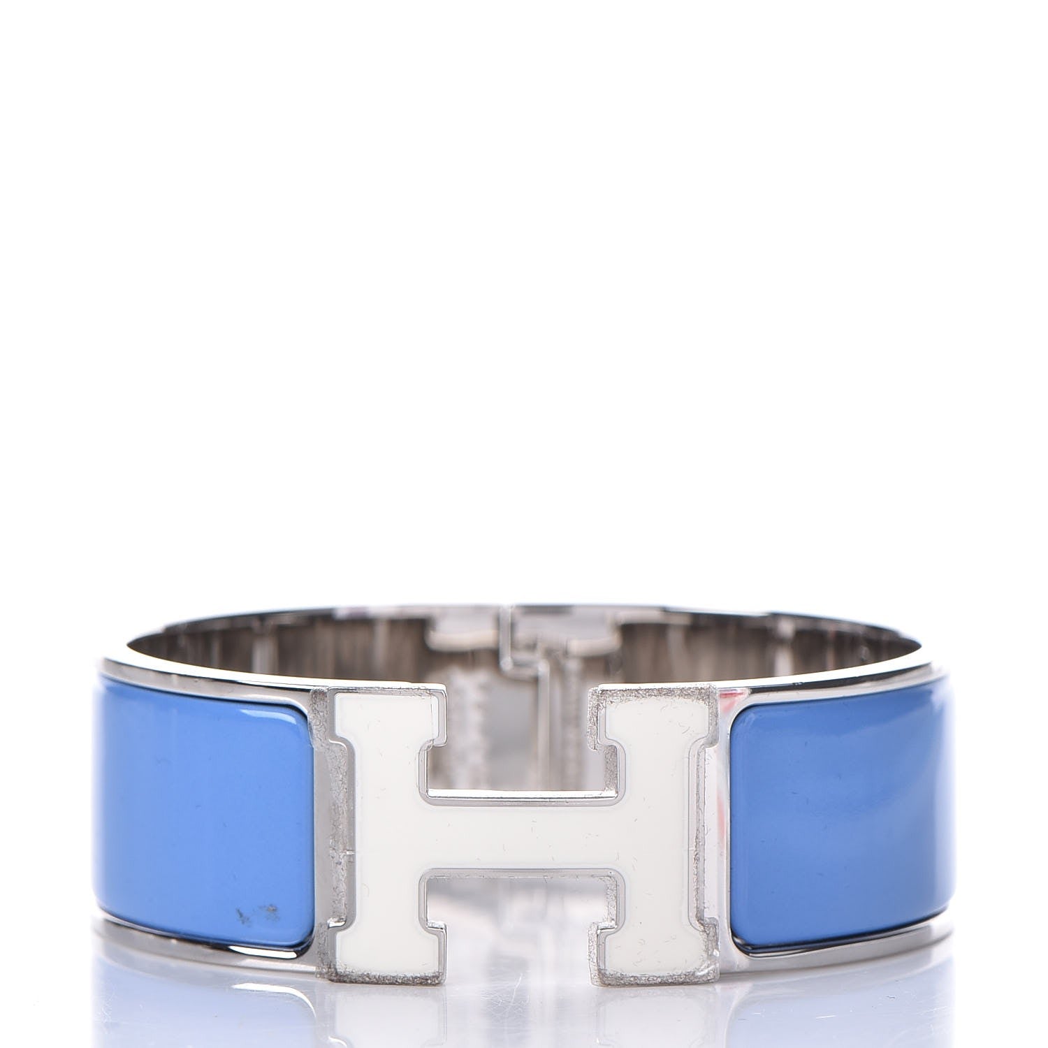 Hermes Enamel Wide Clic Clac H Bracelet PM Blanc Bleu Transat 1 of 4