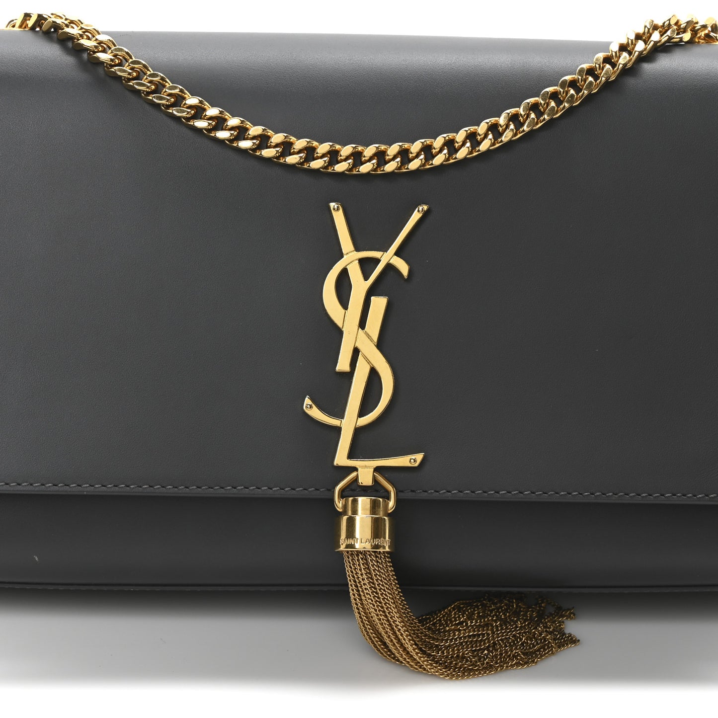 Smooth Calfskin Medium Classic Monogram Kate Tassel Satchel Grey