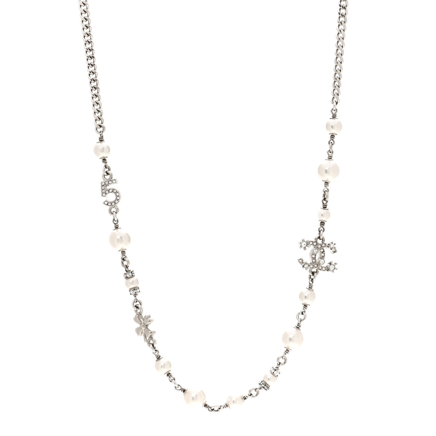 Chanel Crystal Pearl Star 5 CC Necklace Silver 1 of 6