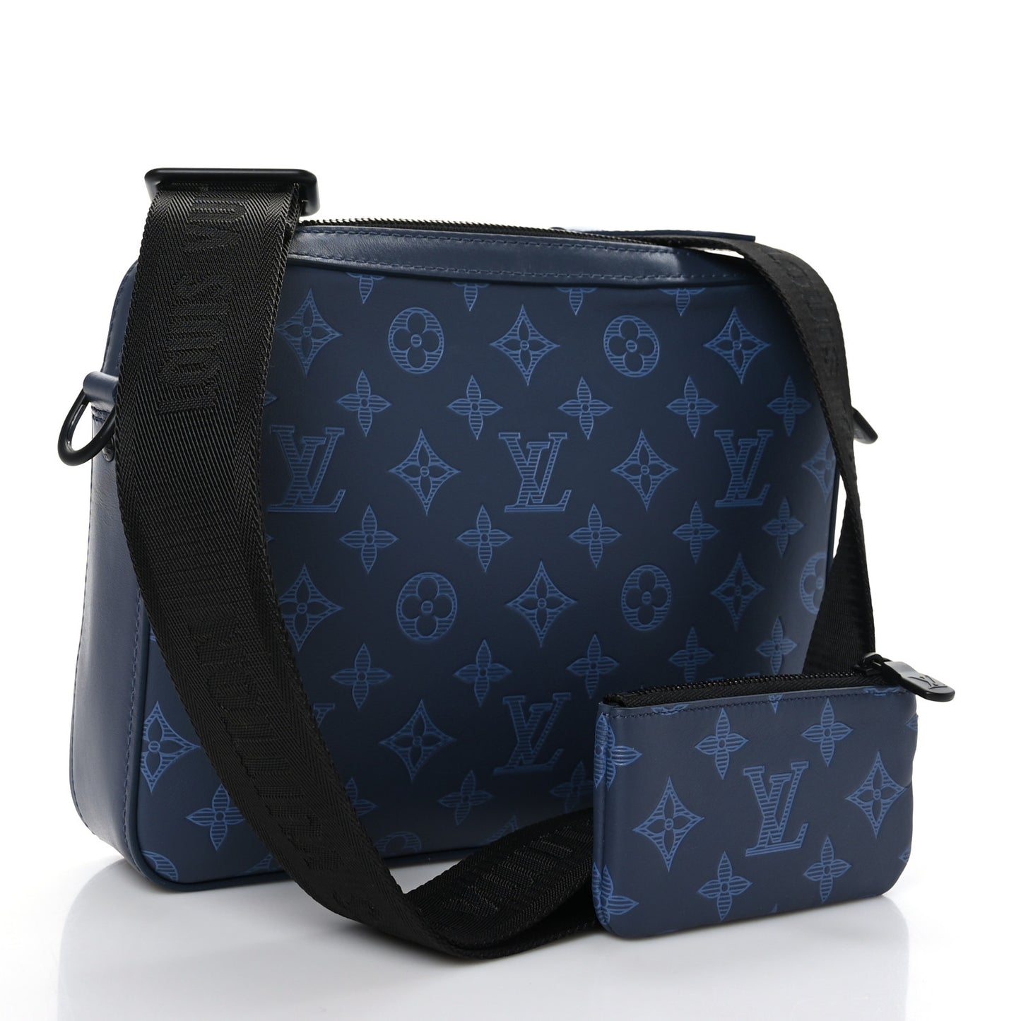 Calfskin Monogram Shadow Duo Messenger Navy Blue