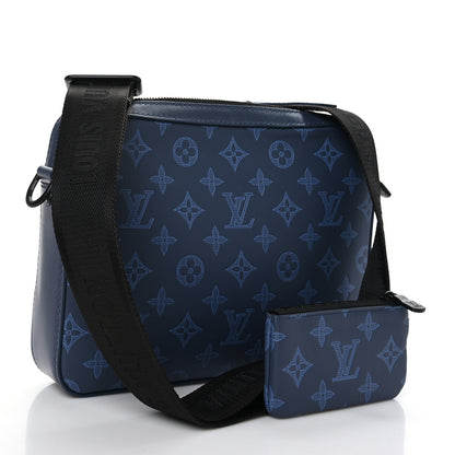 Louis Vuitton Calfskin Monogram Shadow Duo Messenger Navy Blue 3 of 8