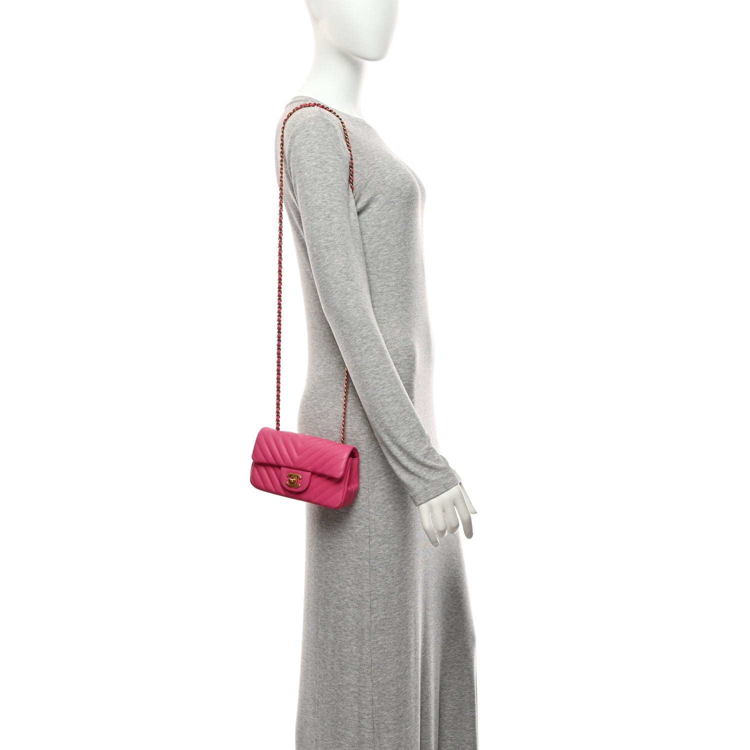 Chanel Lambskin Chevron Quilted Mini Rectangular Flap Pink 2 of 10