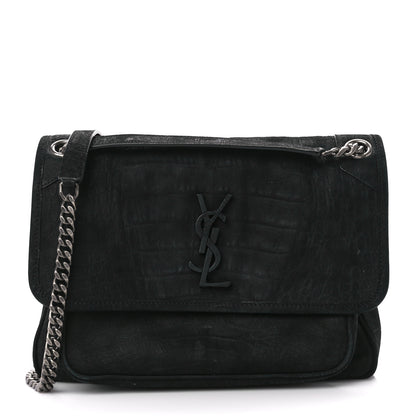 Saint Laurent Nubuck Crocodile Embossed Monogram Medium Niki Chain Satchel Black 1 of 13