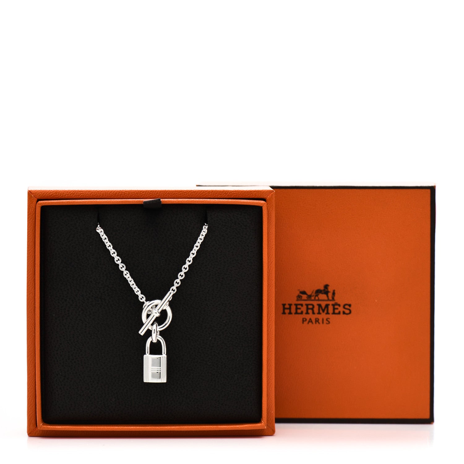 Hermes Sterling Silver Cadenas Kelly Lock Pendant Necklace 5 of 5