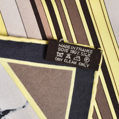 Hermes Silk Les Courses Pocket Square Etoupe Sable Jaune Vif 4 of 5