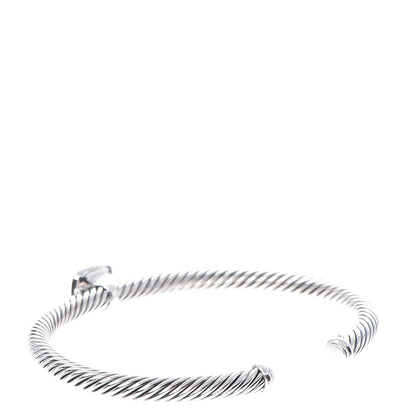 David Yurman Sterling Silver Diamond Blue Topaz 4mm Cable Cuff 3 of 5