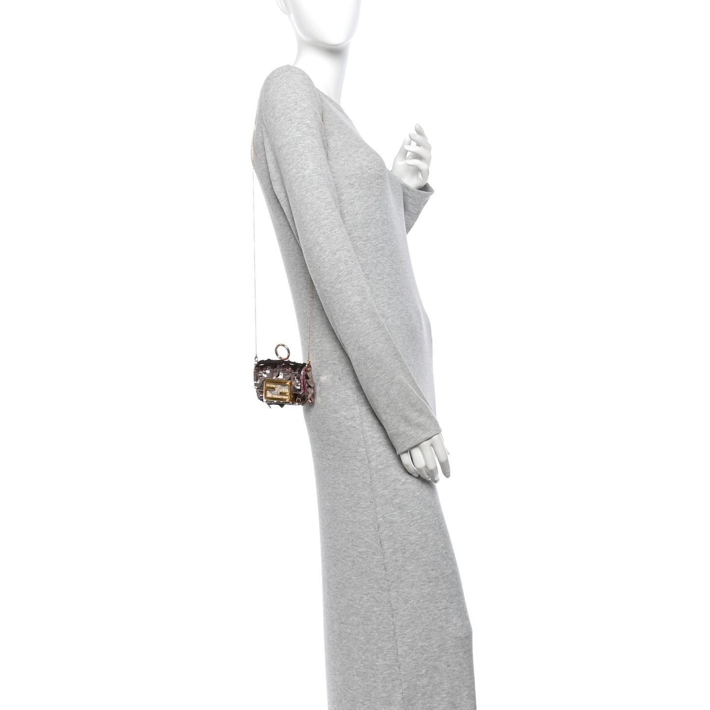 Sequin Paillettes Shiny Nappa Sex and the City Nano Maxi Buckle Baguette Charm Tortora