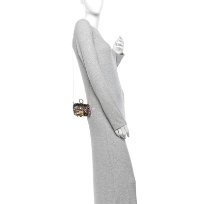 Fendi Sequin Paillettes Shiny Nappa Sex and the City Nano Maxi Buckle Baguette Charm Tortora 2 of 12