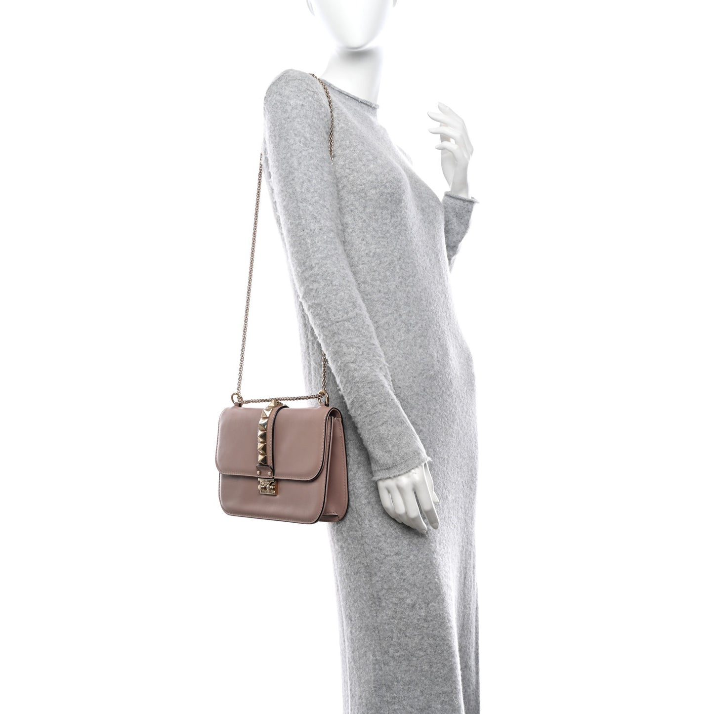 Vitello Medium Glam Lock Rockstud Flap Poudre