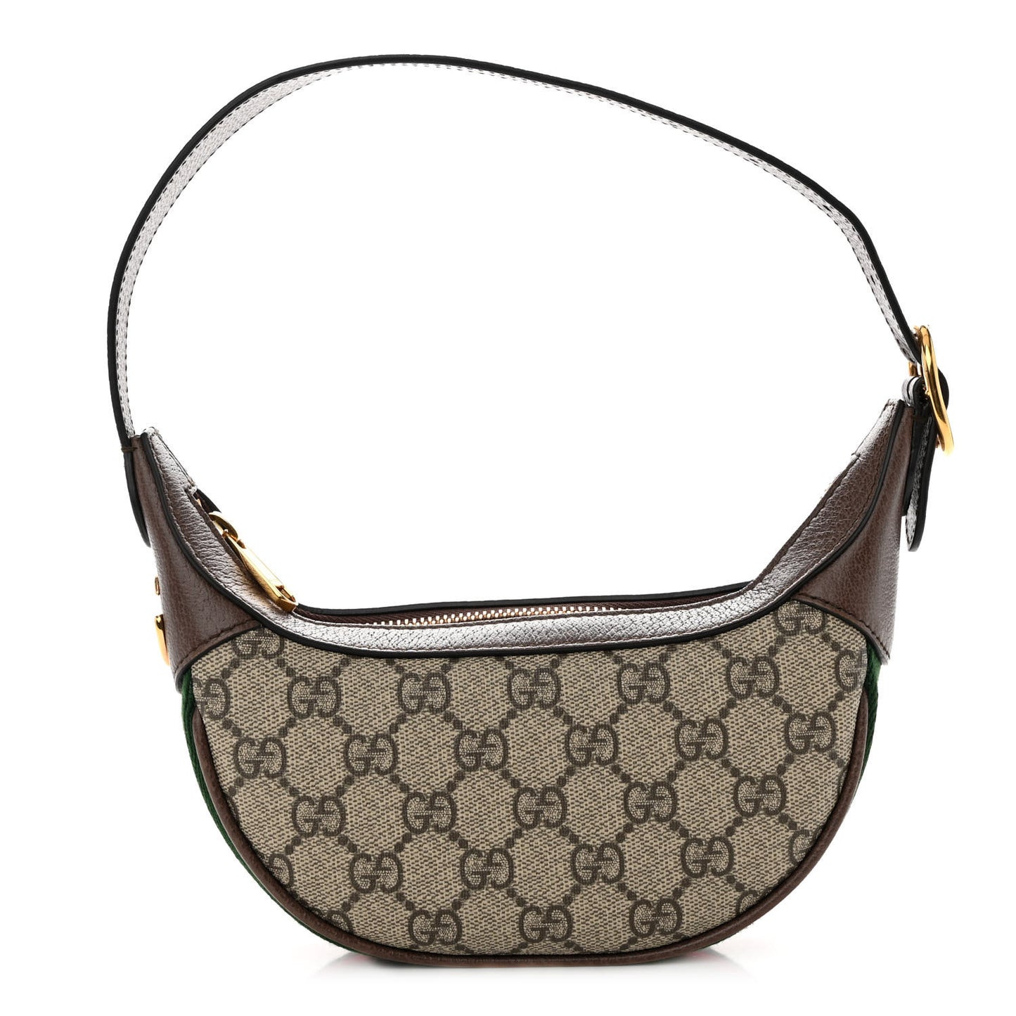 GG Supreme Monogram Textured Calfskin Web Mini Ophidia Half Moon Hobo Beige Ebony New Acero