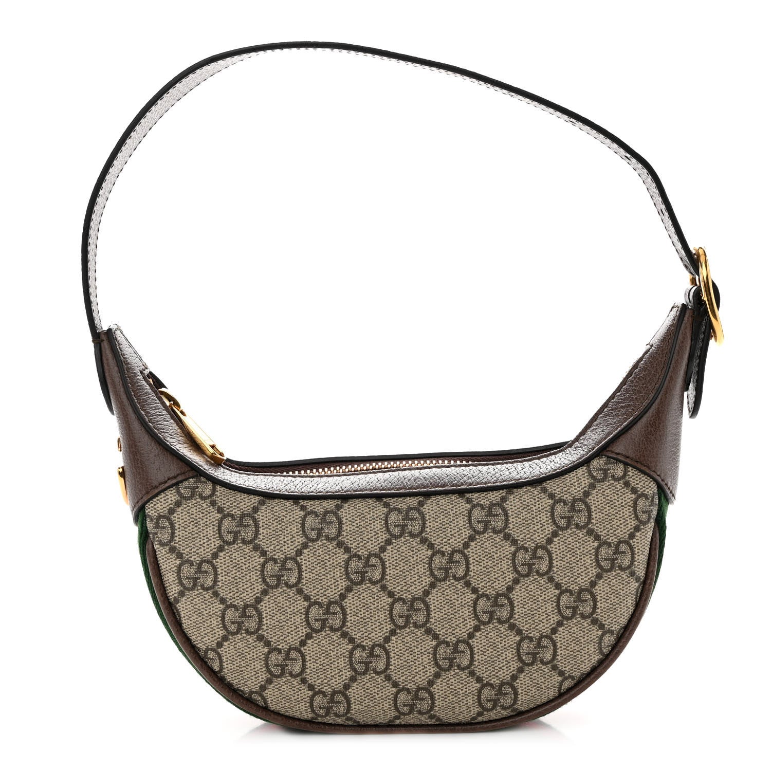 Gucci GG Supreme Monogram Textured Calfskin Web Mini Ophidia Half Moon Hobo Beige Ebony New Acero 1 of 10