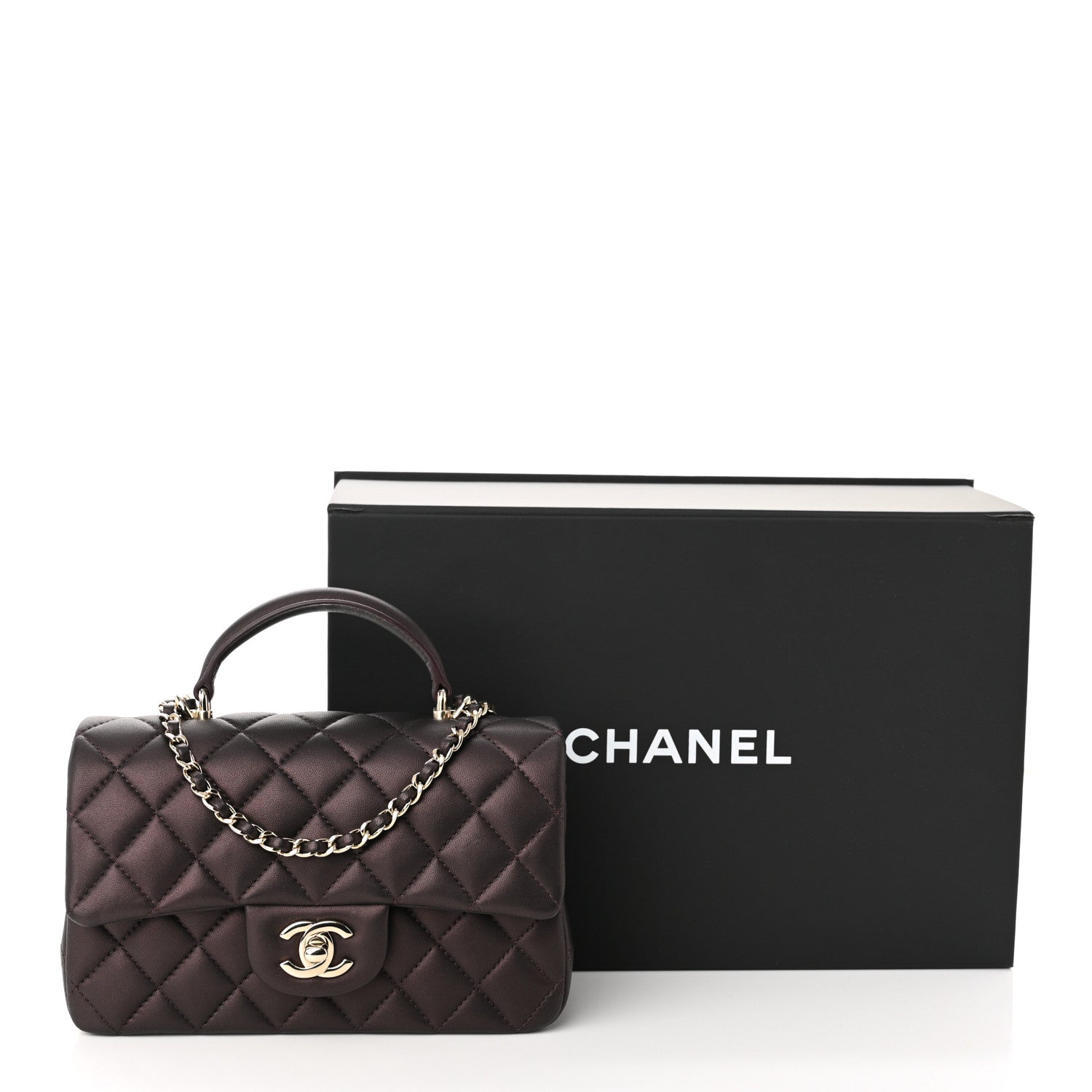 Chanel Iridescent Lambskin Quilted Mini Top Handle Rectangular Flap Burgundy 11 of 11