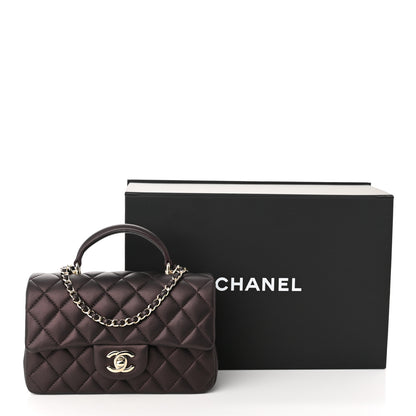 Chanel Iridescent Lambskin Quilted Mini Top Handle Rectangular Flap Burgundy 11 of 11