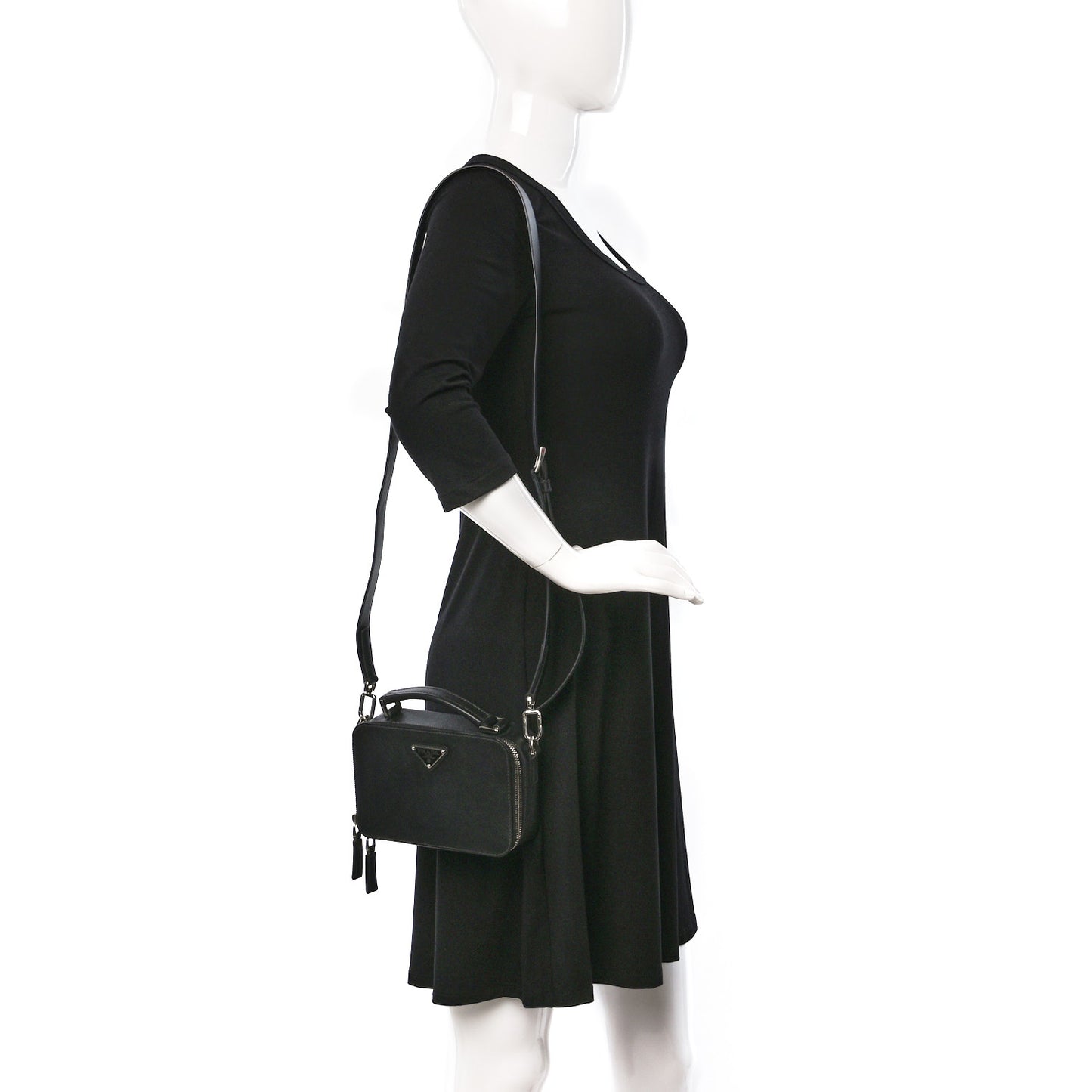 Saffiano Travel Small Brique Top Handle Crossbody Bag Black