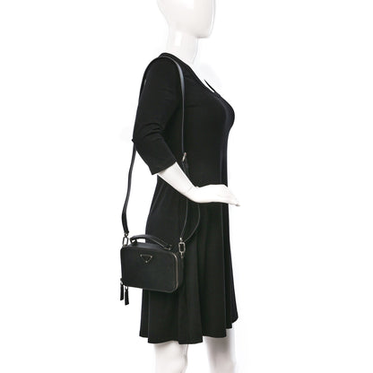 Prada Saffiano Travel Small Brique Top Handle Crossbody Bag Black 2 of 8