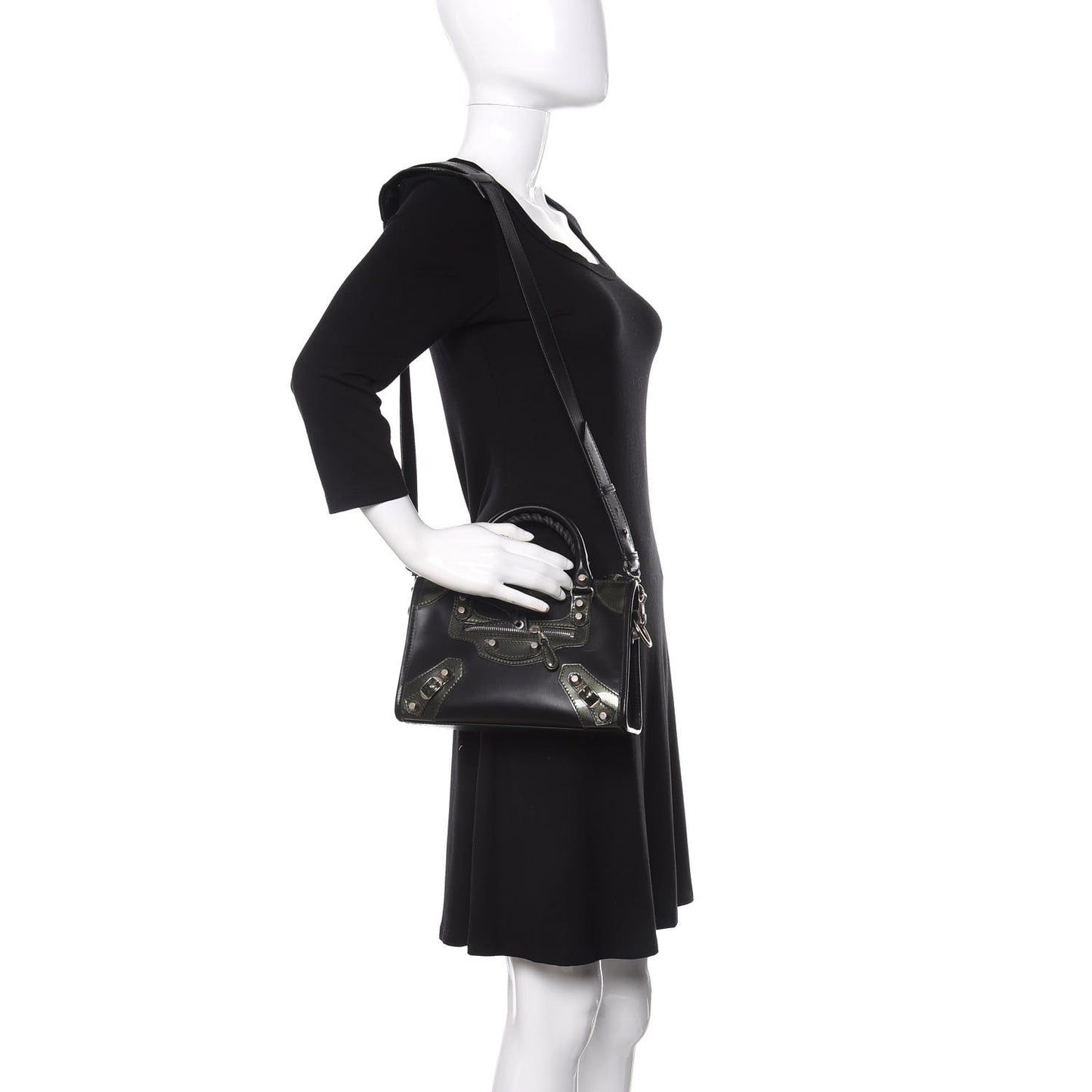 Smooth Calfskin Metallic Patent Giant 12 Silver Hardware Mini City Black Gris