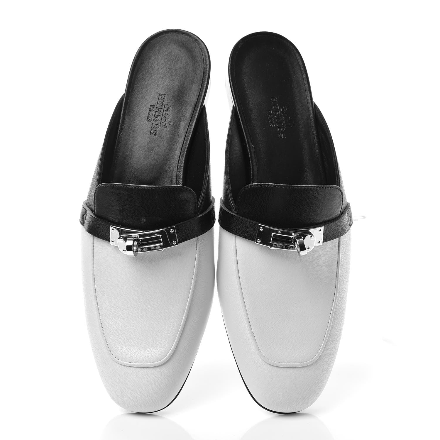 Hermes Goatskin Bi-Color Oz Mules 37.5 White Black 5 of 10