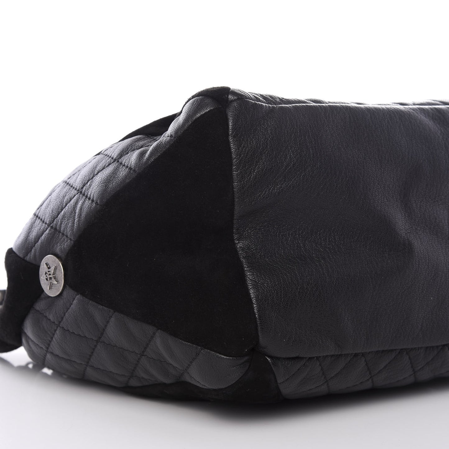 Goatskin Suede Calfskin Quilted Patchwork Drawstring Bag Black