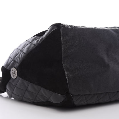 Chanel Goatskin Suede Calfskin Quilted Patchwork Drawstring Bag Black 7 of 9