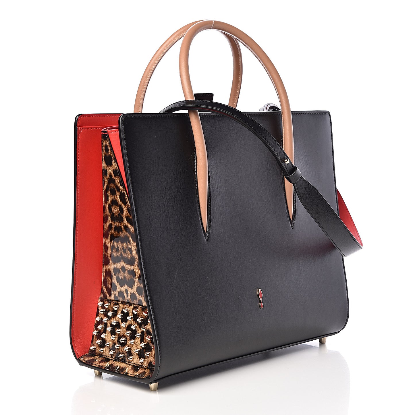 Calfskin Patent Leopard Spiked Large Paloma Black