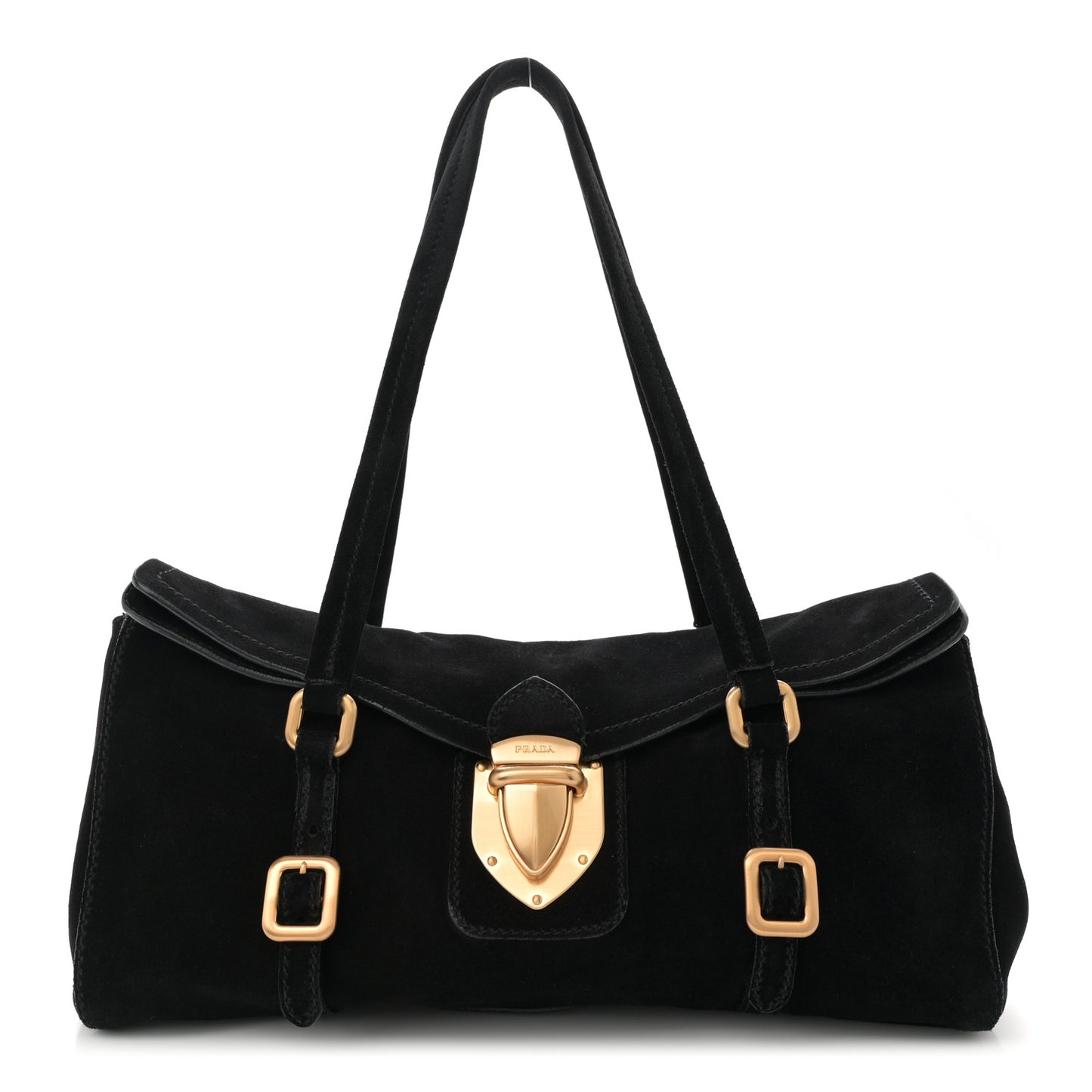 Suede Easy Foldover Pushlock Satchel Black