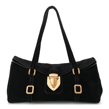 Prada Suede Easy Foldover Pushlock Satchel Black 1 of 13