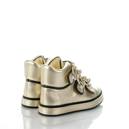 Chanel Metallic Lambskin Pearl Camellia High Top Sneakers 37.5 Gold 4 of 8