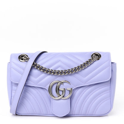 Gucci Calfskin Matelasse Small GG Marmont Shoulder Bag Lapis 1 of 11
