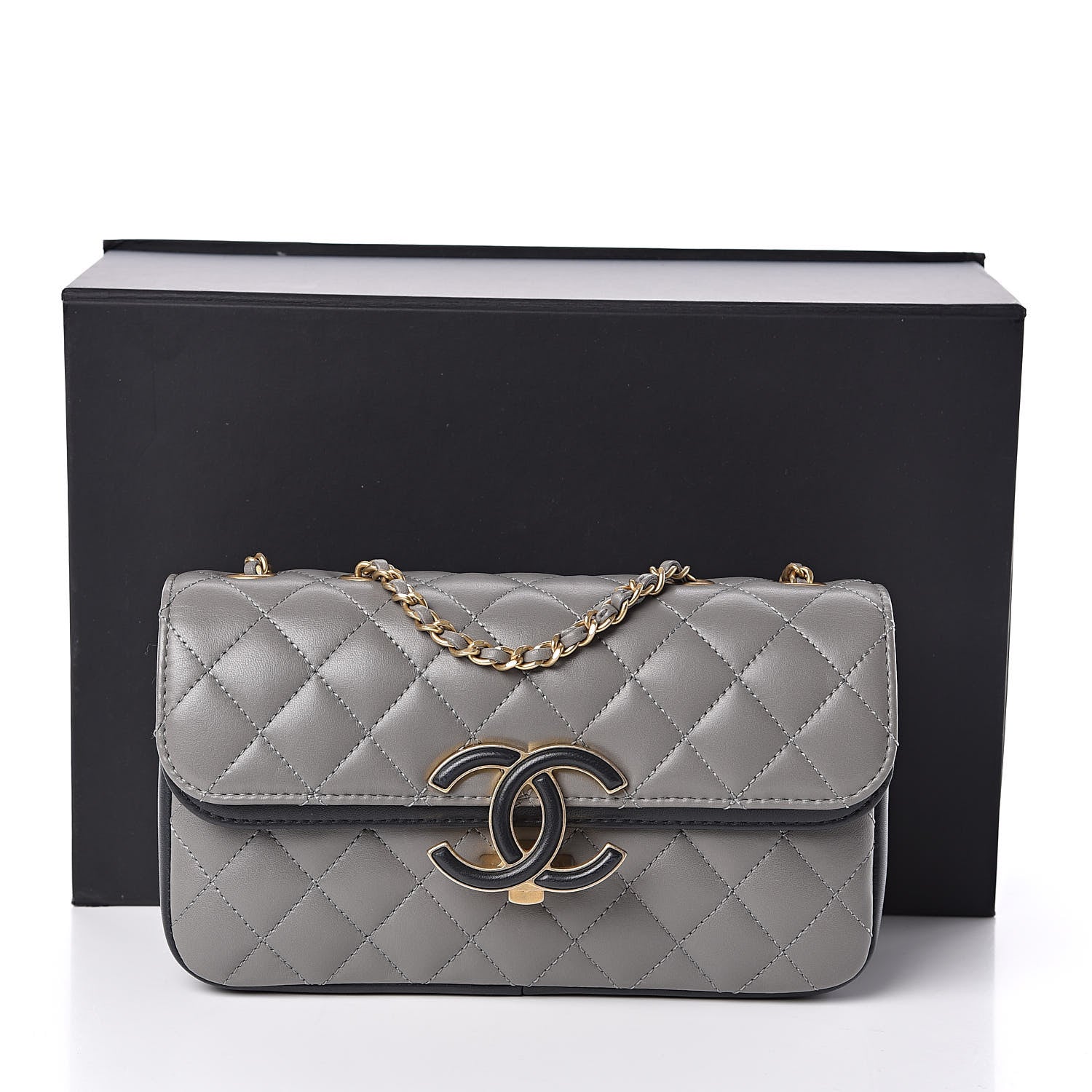 Chanel Lambskin Quilted Small Enamel CC Flap Grey Dark Navy 12 of 12