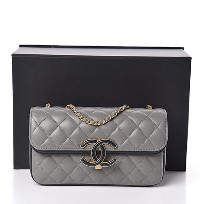 Chanel Lambskin Quilted Small Enamel CC Flap Grey Dark Navy 12 of 12