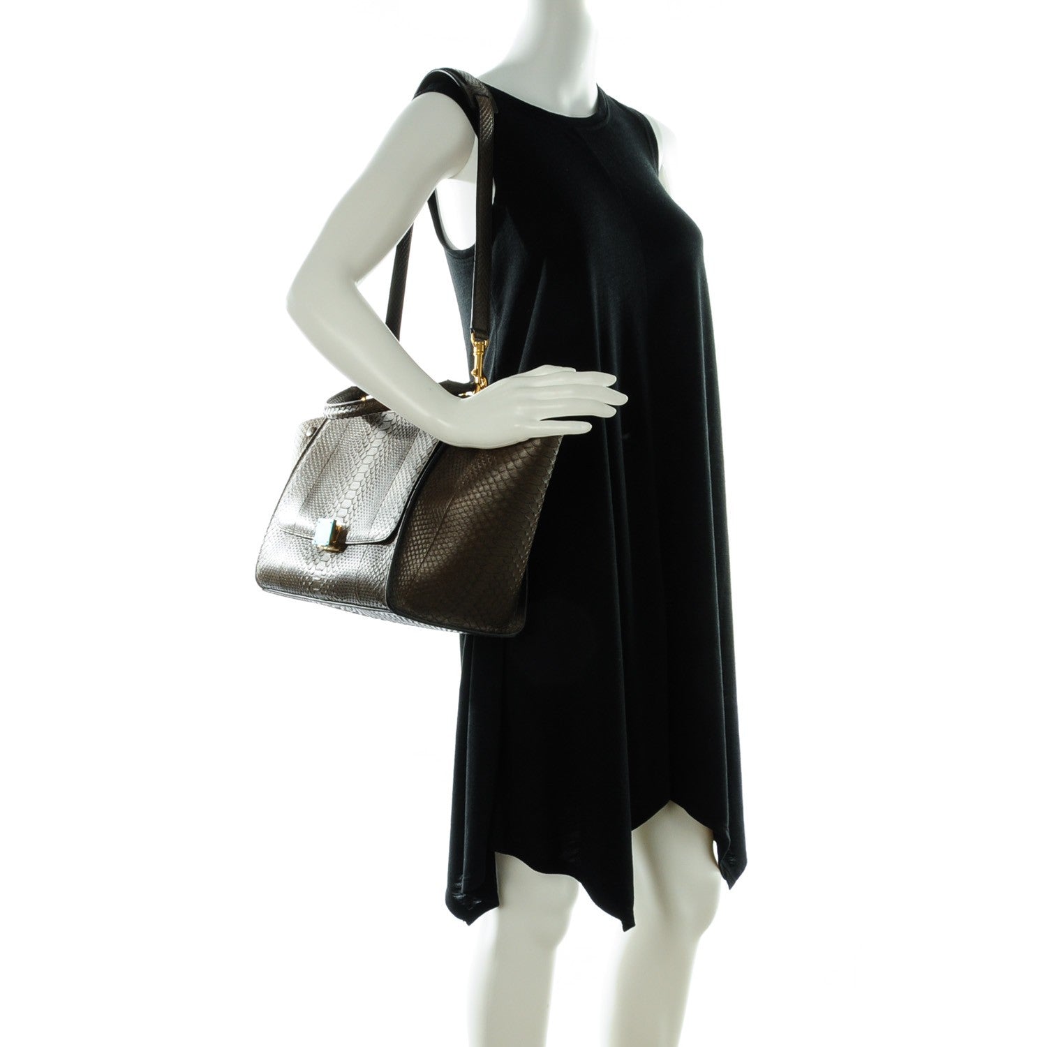 Celine Python Medium Trapeze Dark Khaki 2 of 7