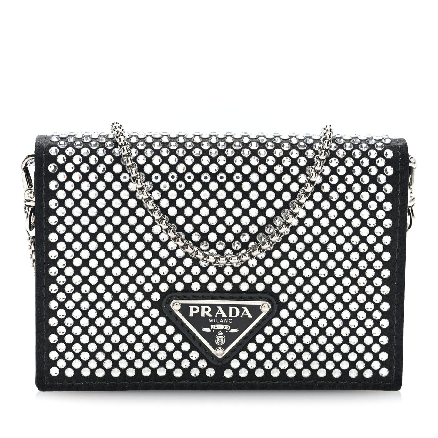 Satin Crystal Metal Triangle Logo Card Holder With Strap Cristal