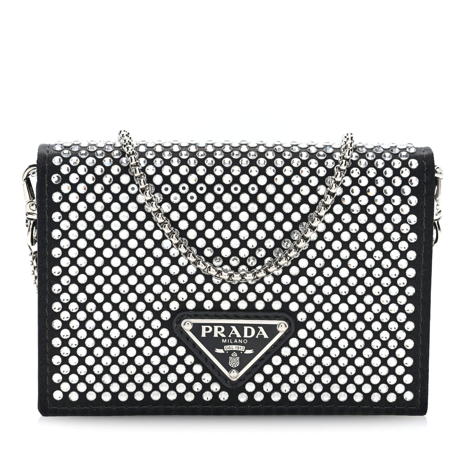 Prada Satin Crystal Metal Triangle Logo Card Holder With Strap Cristal 1 of 10