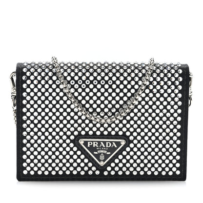 Prada Satin Crystal Metal Triangle Logo Card Holder With Strap Cristal 1 of 10