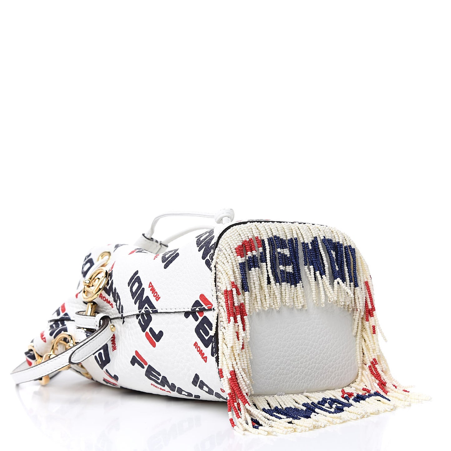X FILA Calfskin F is Fendi Mania Fringe Mini Mon Tresor Bucket Bag White