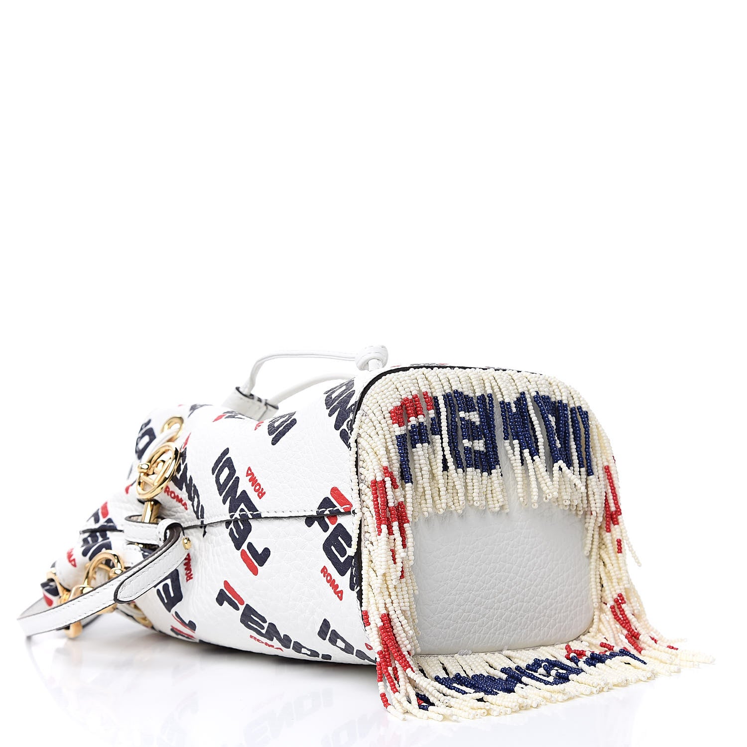 Fendi X FILA Calfskin F is Fendi Mania Fringe Mini Mon Tresor Bucket Bag White 4 of 10