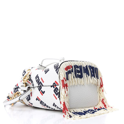 Fendi X FILA Calfskin F is Fendi Mania Fringe Mini Mon Tresor Bucket Bag White 4 of 10