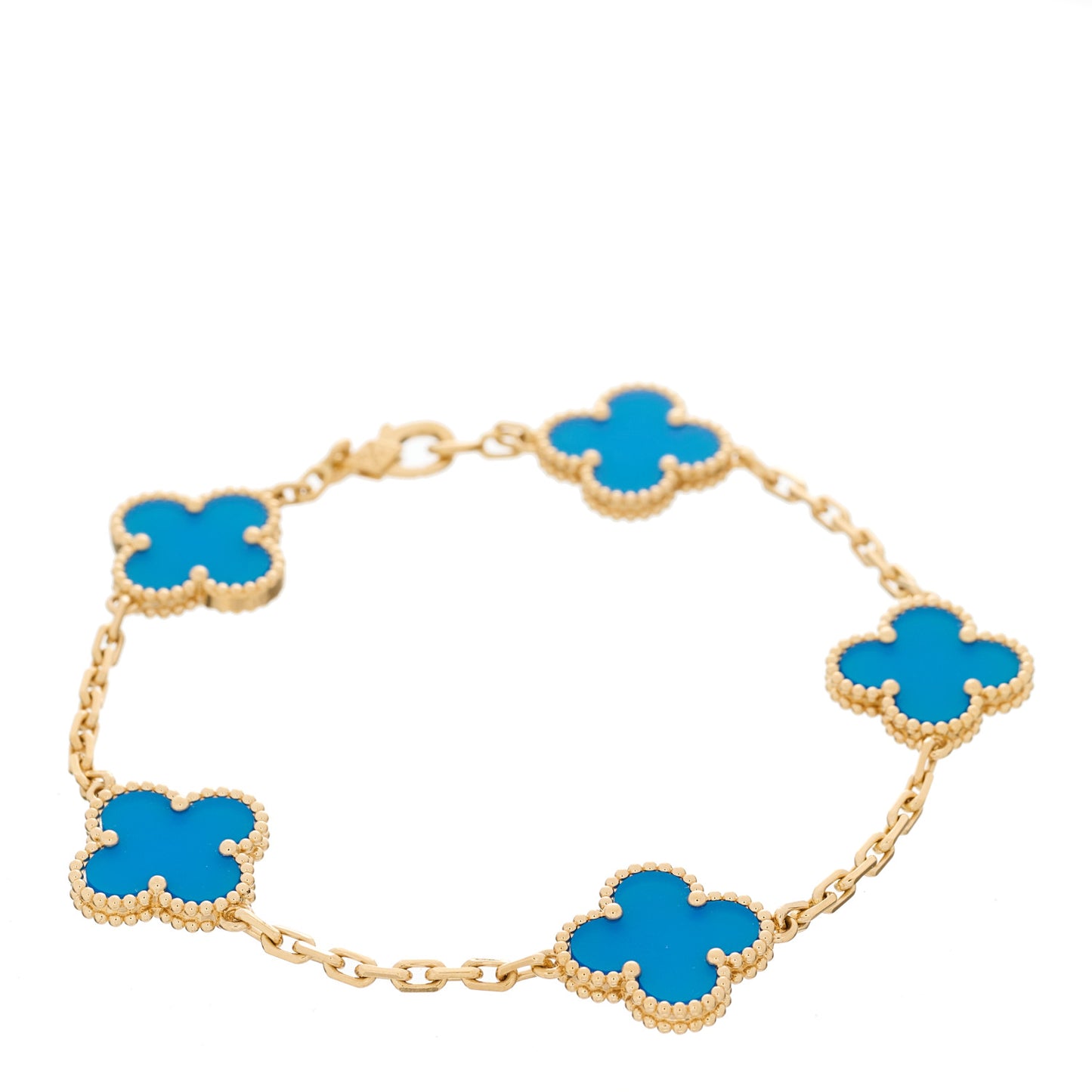 18K Yellow Gold Blue Agate 5 Motifs Vintage Alhambra Bracelet