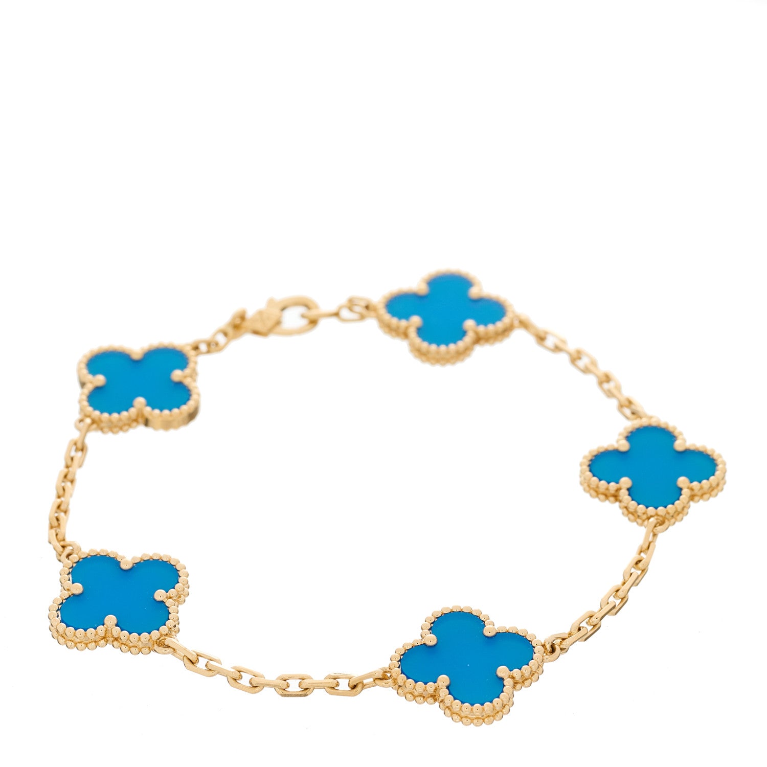 Van Cleef & Arpels 18K Yellow Gold Blue Agate 5 Motifs Vintage Alhambra Bracelet 1 of 4