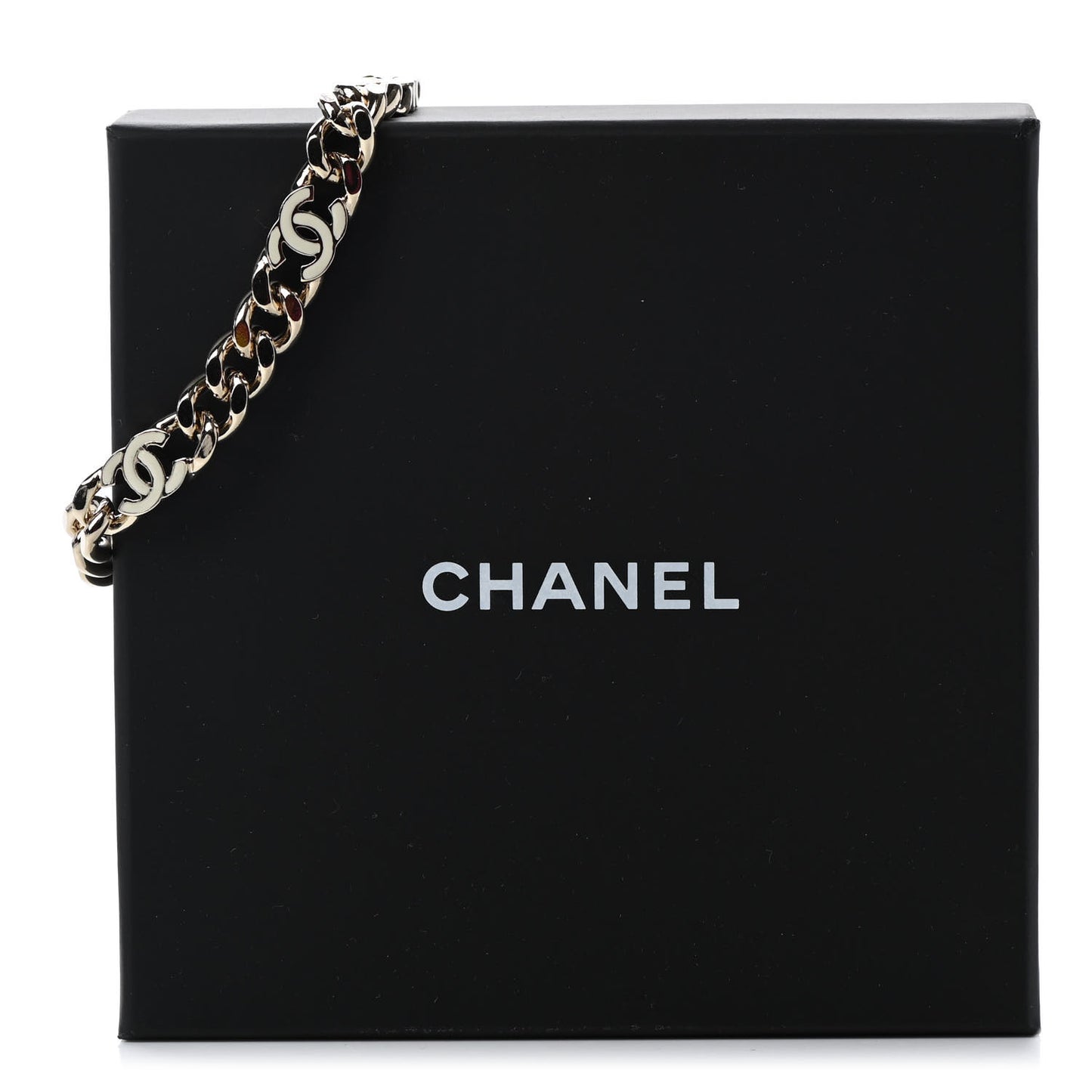 Enamel Metal CC Chain Bracelet Gold White