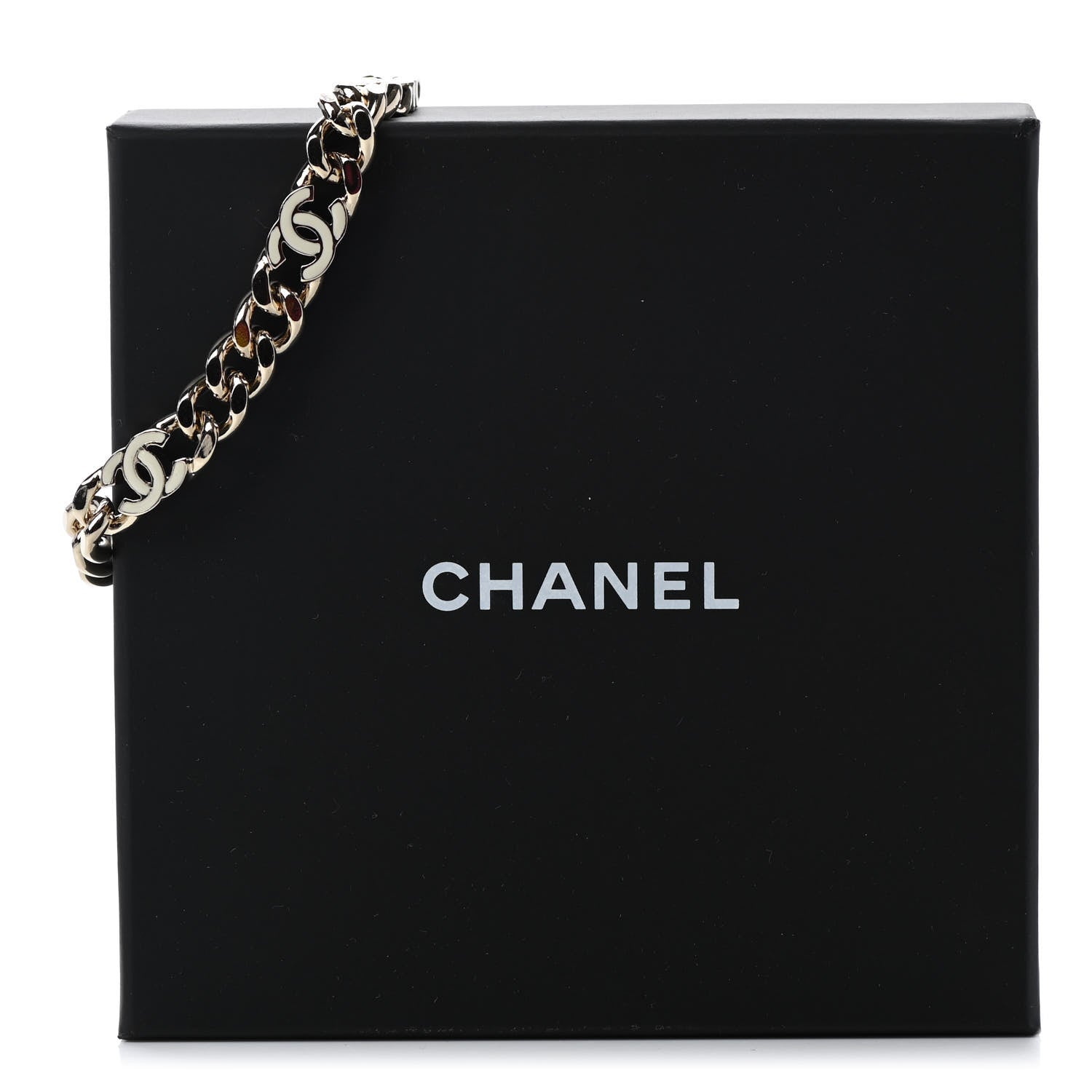 Chanel Enamel Metal CC Chain Bracelet Gold White 5 of 5