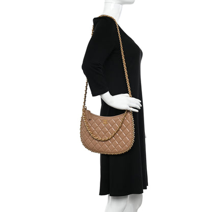 Chanel Shiny Crumpled Lambskin Quilted Large Trendy Chain Around Hobo Dark Beige 2 of 11