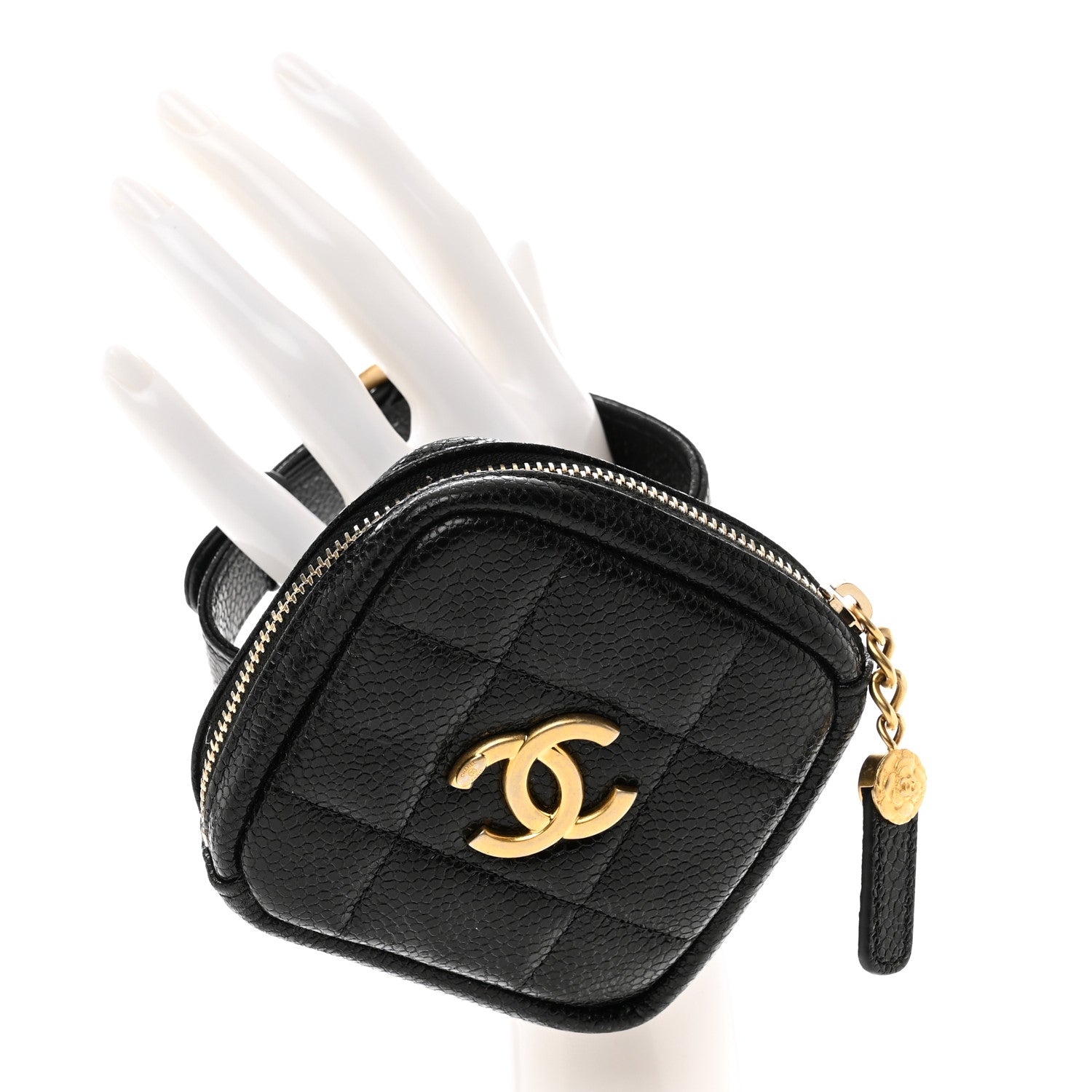 Chanel Caviar Quilted Diamond Arm Coin Purse Black 2 of 7