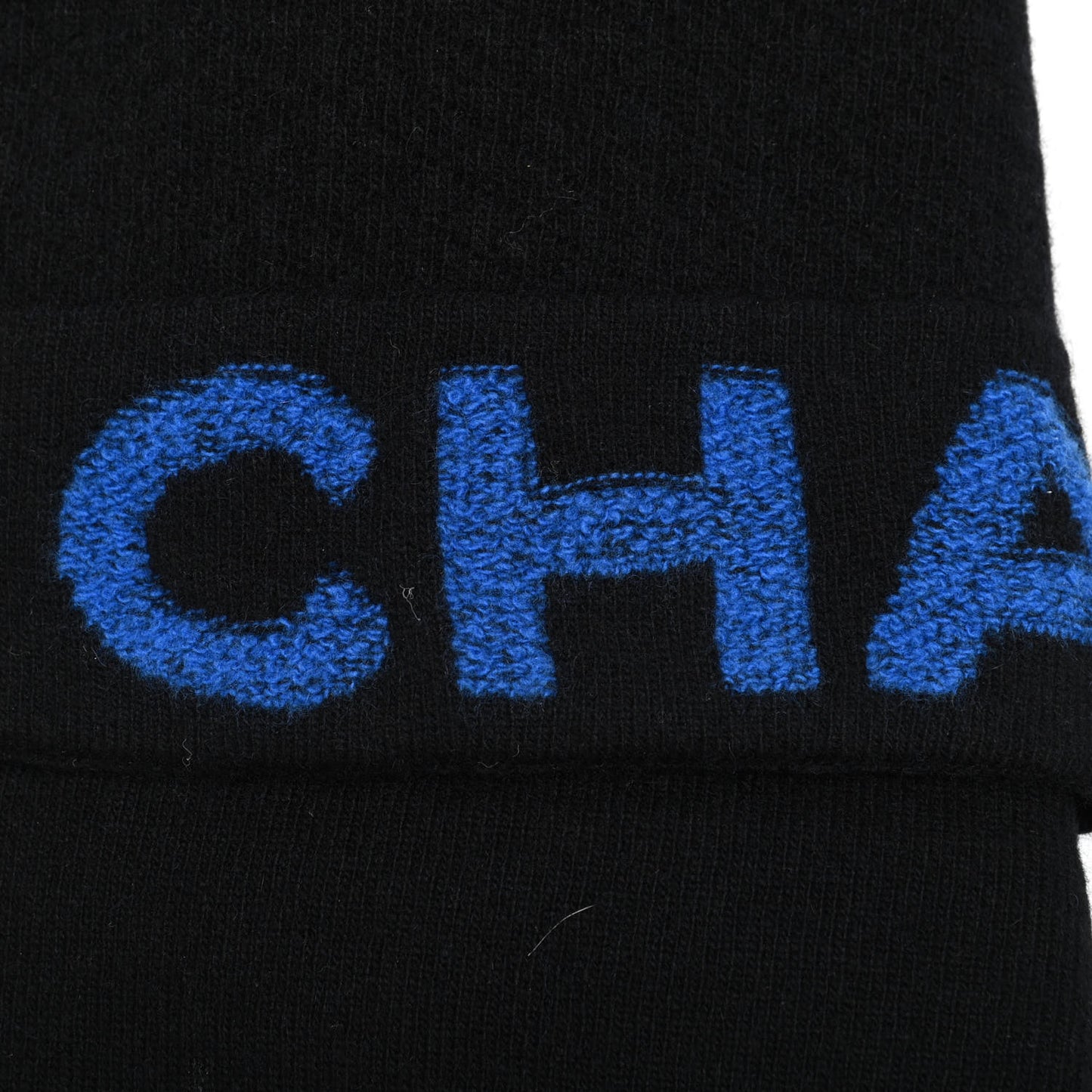 Cashmere Wool Logo Scarf Black Blue