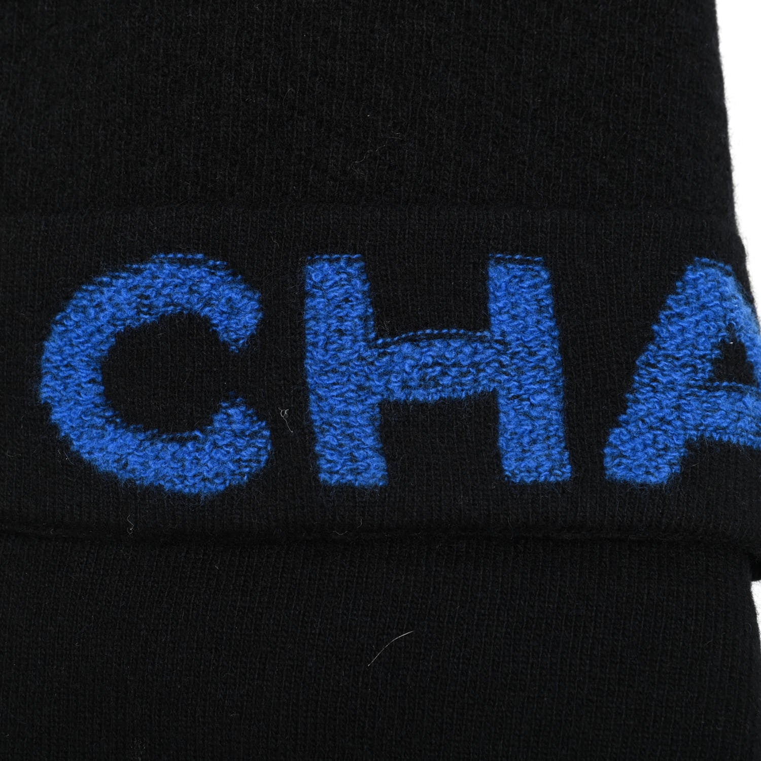 Chanel Cashmere Wool Logo Scarf Black Blue 4 of 4