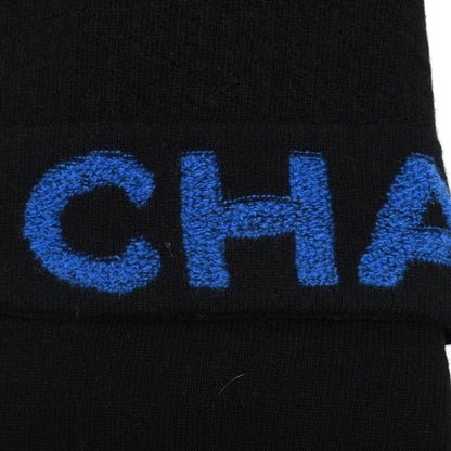 Chanel Cashmere Wool Logo Scarf Black Blue 4 of 4