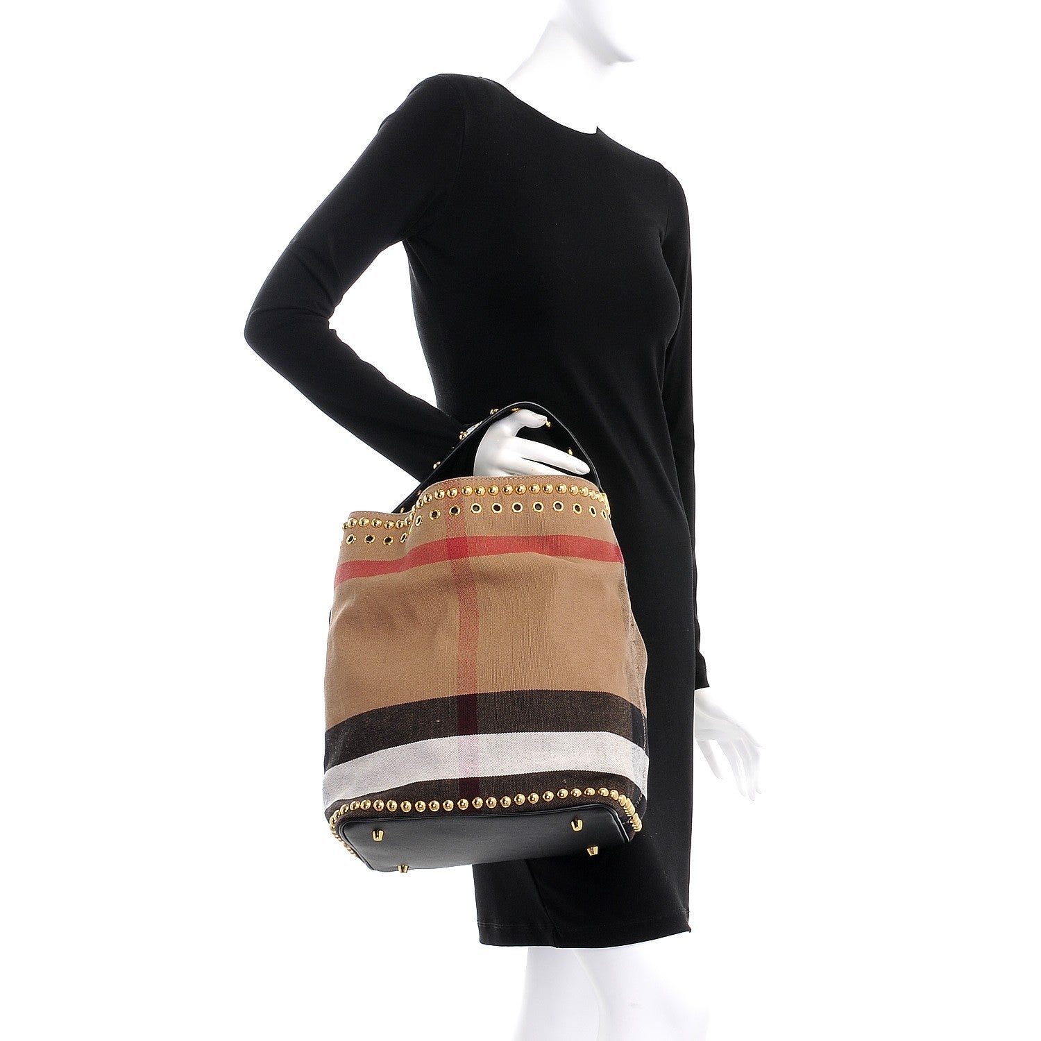 Burberry Canvas Mega Check Studded Medium Ashby Bucket Bag Black 2 of 10