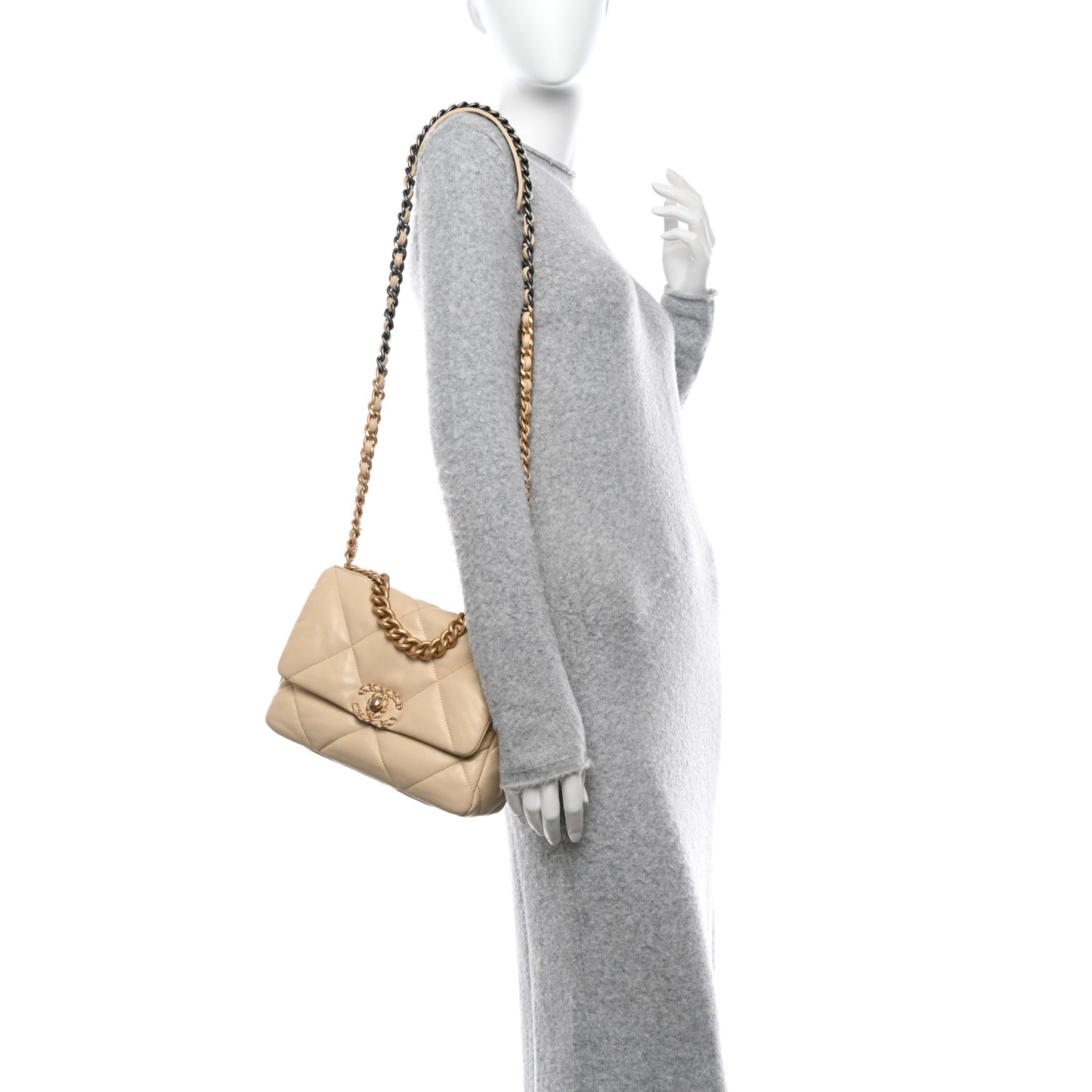 Lambskin Quilted Medium Chanel 19 Flap Beige